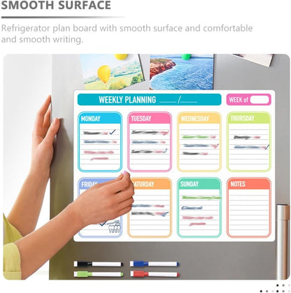 NUOBESTY 1set Magnetic Dry Erase Weekly Meal Planner Board Reusable Fridge Calendar for Easy Organization Includes Cups Towel for Home Office Use
