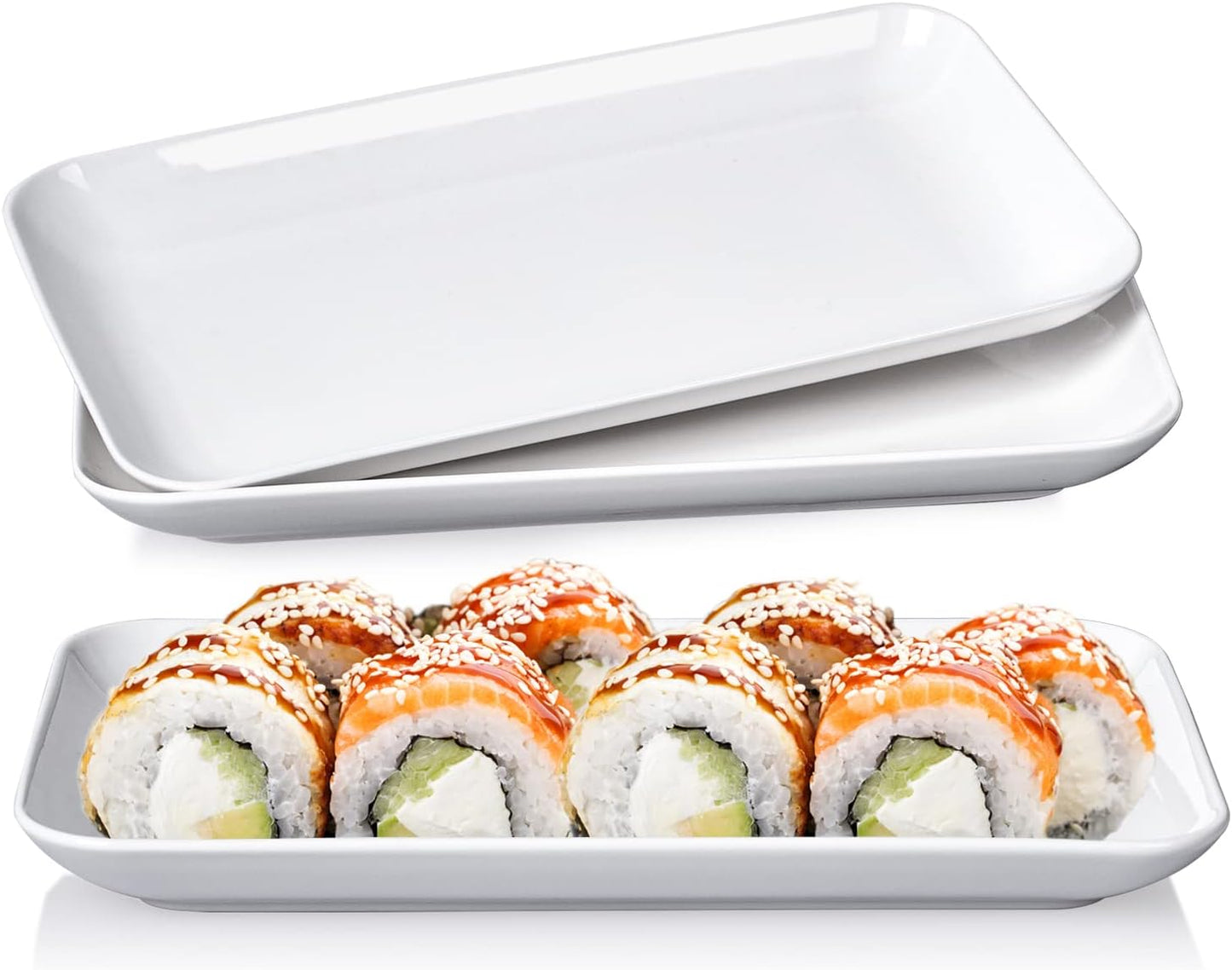 DELLING 16 Inch Large Serving Platter Set of 3, White Porcelain Platters for Serving Food - Rectangular Serving Trays for Party Entertaining, Oven Safe to 590°F, Dinnerware