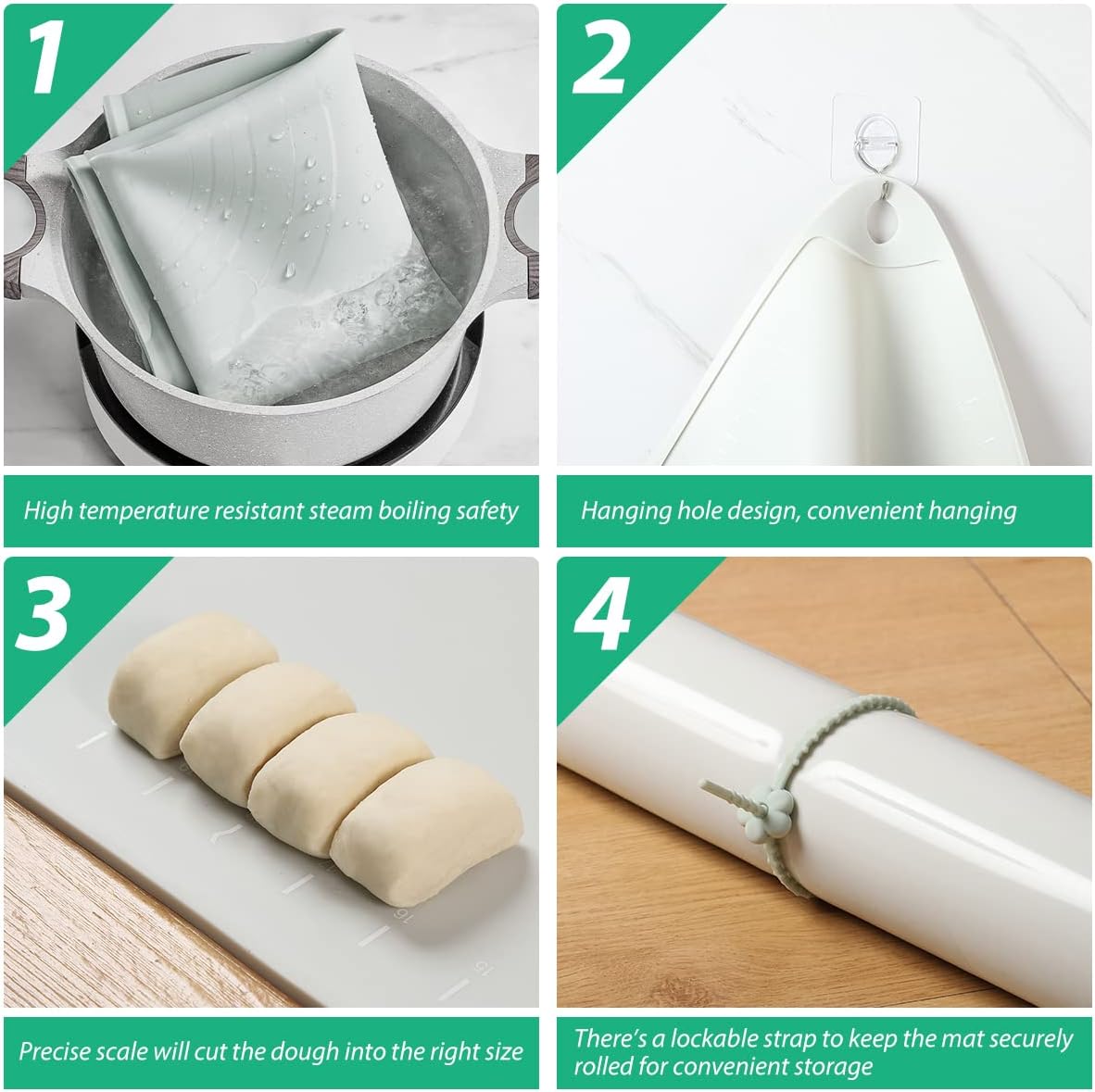 Silicone Pastry Mat 20"*16" Extra Thick Non Stick Baking Mat Food Grade Silicone Dough Rolling Bake Mat with Edge Heightening Blue