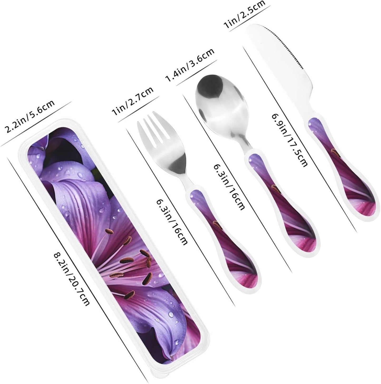 3-Piece Kids Silverware Set With Storage Case, Stainless Steel Reusable Children Safe Knife Spoon Fork Set Blue Active Girl Running Sunset Children Flatware Set For Kids Lunch Box - Colors B