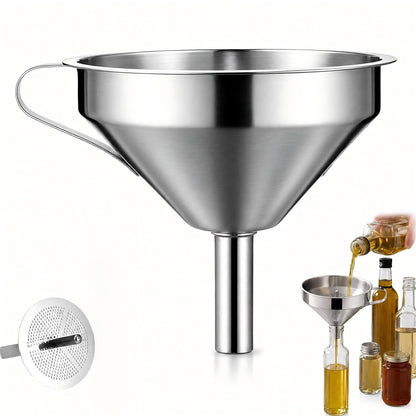 304 Stainless Steel Funnel with Filter Mesh, Thickened Stainless Steel Kitchen Filter Funnel, Kitchen Food-Contact Use Metal Funnels for Oil, Jam & Spice Filling (4.7in)