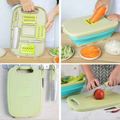 9-in-1Collapsible Cutting Board with Colander Wash Basket Camping RV Gift