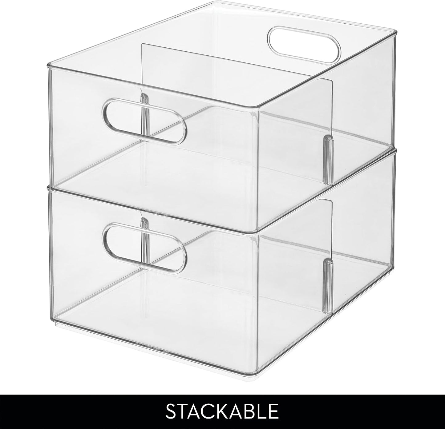 iDesign Divided All-Purpose Bin for Kitchen and Pantry Storage - Set of 2 - Clear - Made in USA