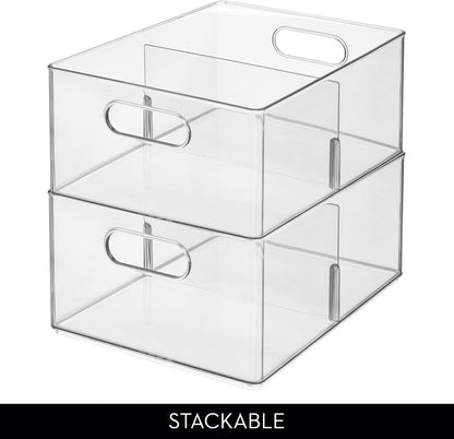 iDesign Divided All-Purpose Bin for Kitchen and Pantry Storage - Set of 2 - Clear - Made in USA