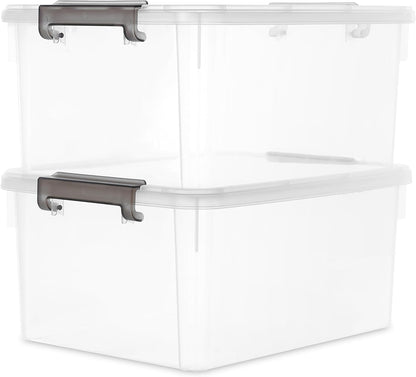 Citylife 32 QT Plastic Storage Bins with Latching Lids Stackable Storage Containers for Organizing Large Clear Storage Box for Garage, Closet, Kitchen, 4 Packs