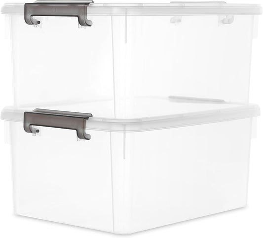 Citylife 32 QT Plastic Storage Bins with Latching Lids Stackable Storage Containers for Organizing Large Clear Storage Box for Garage, Closet, Kitchen, 4 Packs