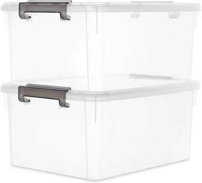 Citylife 32 QT Plastic Storage Bins with Latching Lids Stackable Storage Containers for Organizing Large Clear Storage Box for Garage, Closet, Kitchen, 4 Packs