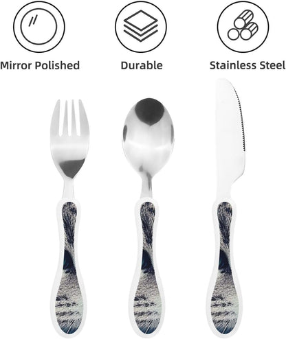 3-Piece Kids Silverware Set With Storage Case, Stainless Steel Reusable Children Safe Knife Spoon Fork Set Astronaut Cat Fish Children Flatware Set For Kids Lunch Box