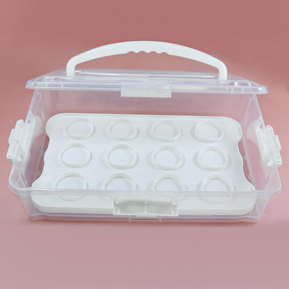 1Pack White Plastic Cake and Cupcake Carrier Holder, Large Portable Storage Container for Storing 12 Cupcakes or 1 Large Cake