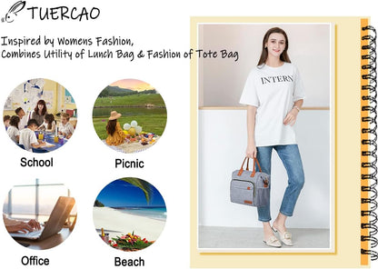 TuErCao Small Lunch Bag Lightweight Insulated Lunch Box for Women Work Portable Soft Cooler for Picnic Travel Road Trips, Loncheras para Mujer, Black