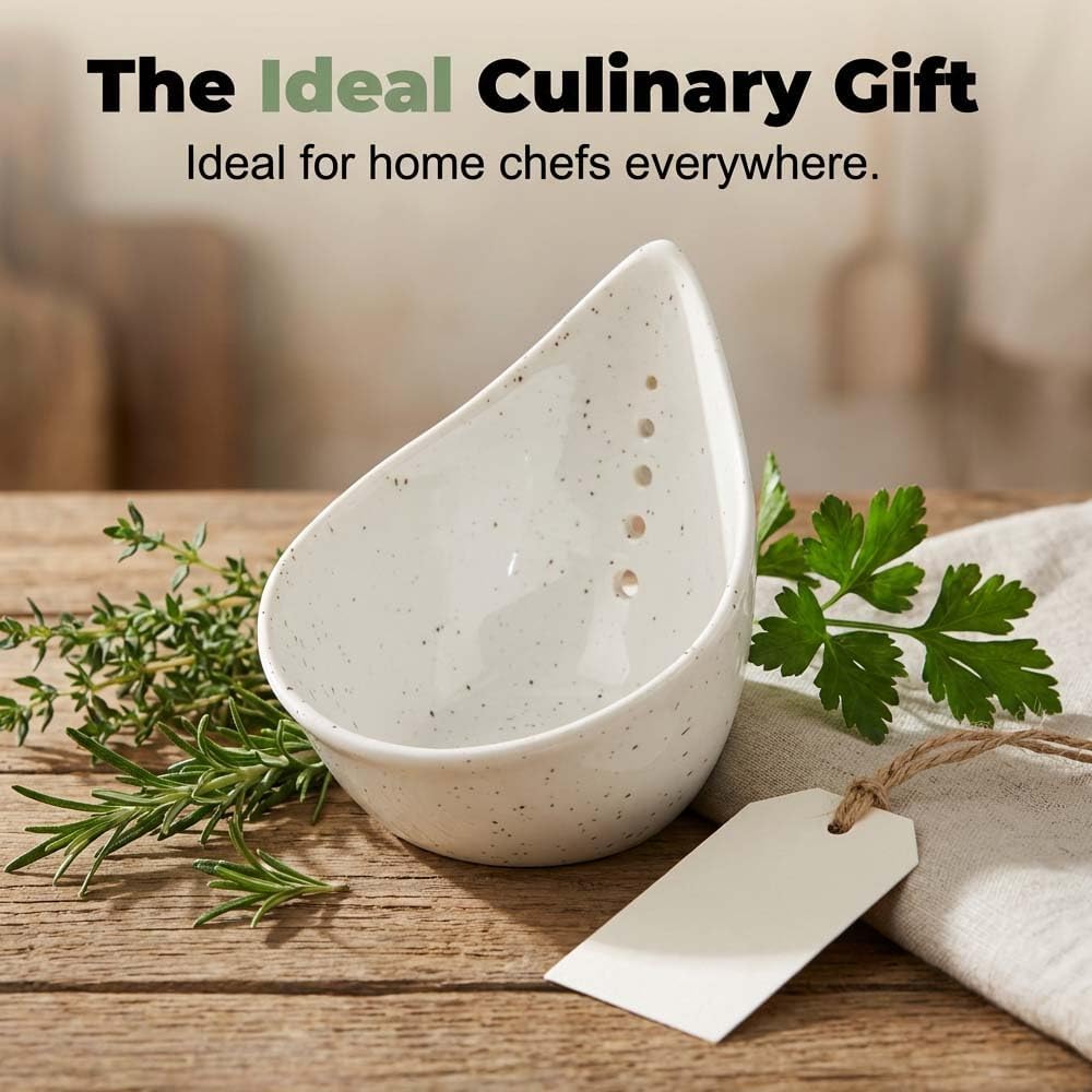 Herb Stripper Bowl, 2026 NEW Ceramic Herb Peeling Bowl with Multi-Size Holes, Pottery Leaf Stripping Tool for Kitchen, Fast Herb Removal for Kale, Basil, Rosemary, Cilantro, Parsley (Black)