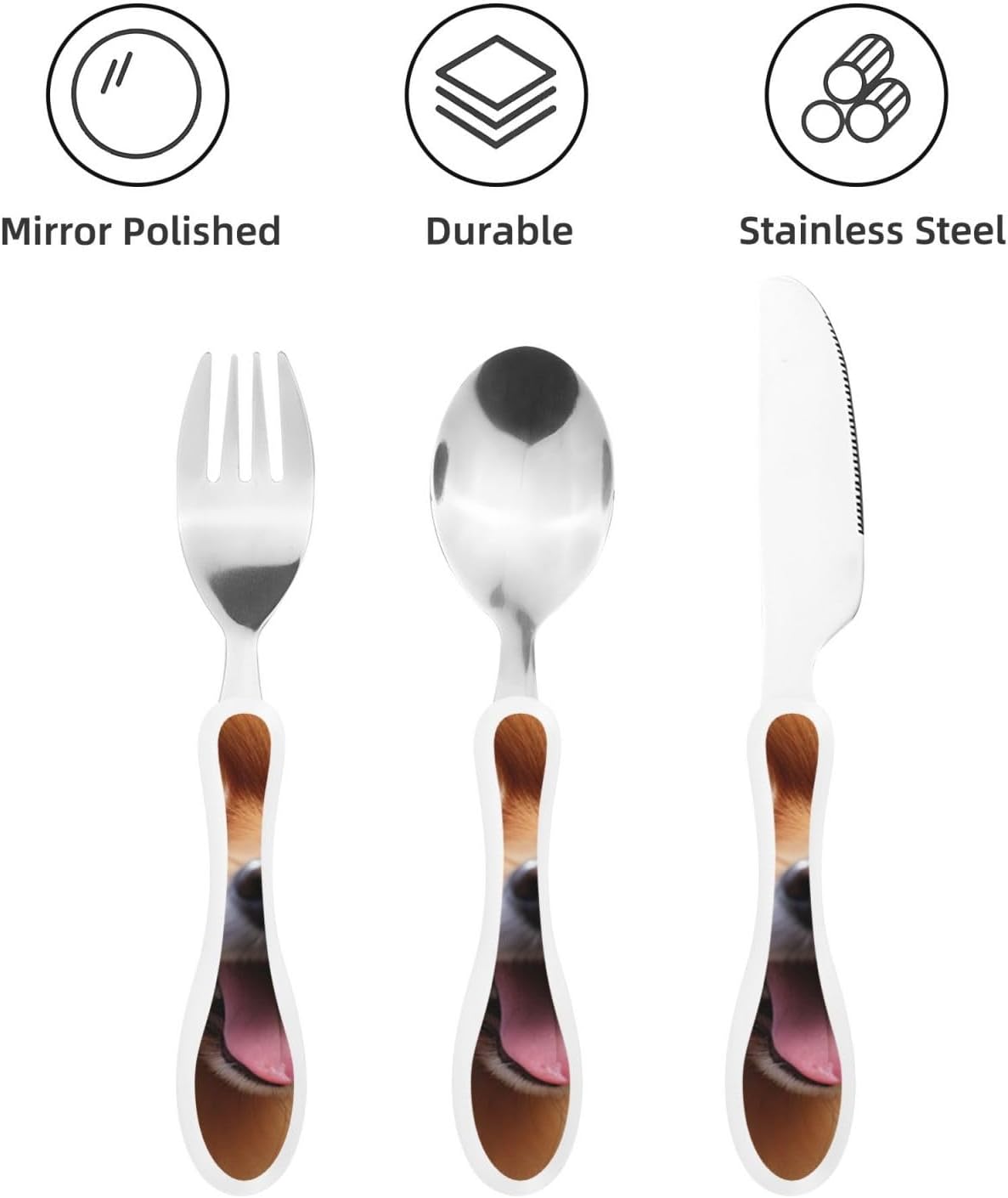 3-Piece Kids Silverware Set With Storage Case, Stainless Steel Reusable Children Safe Knife Spoon Fork Set Long Haired Dachshund Children Flatware Set For Kids Lunch Box