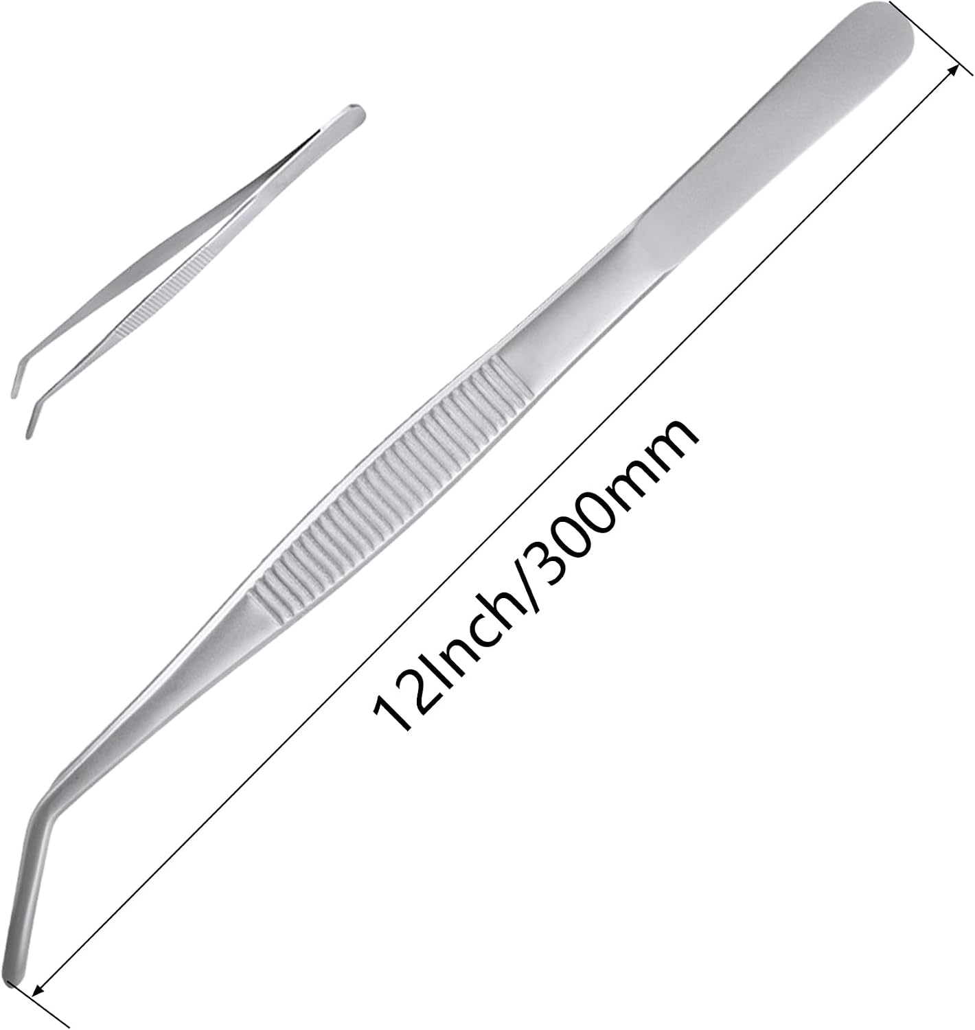 2-Pack 12-Inch BBQ Kitchen Tweezers Tongs, Extra-Long Stainless Steel Cooking Tweezers Dishwasher Safe for Grilling, Baking & Food Prep (12Inch BBQ Tongs)