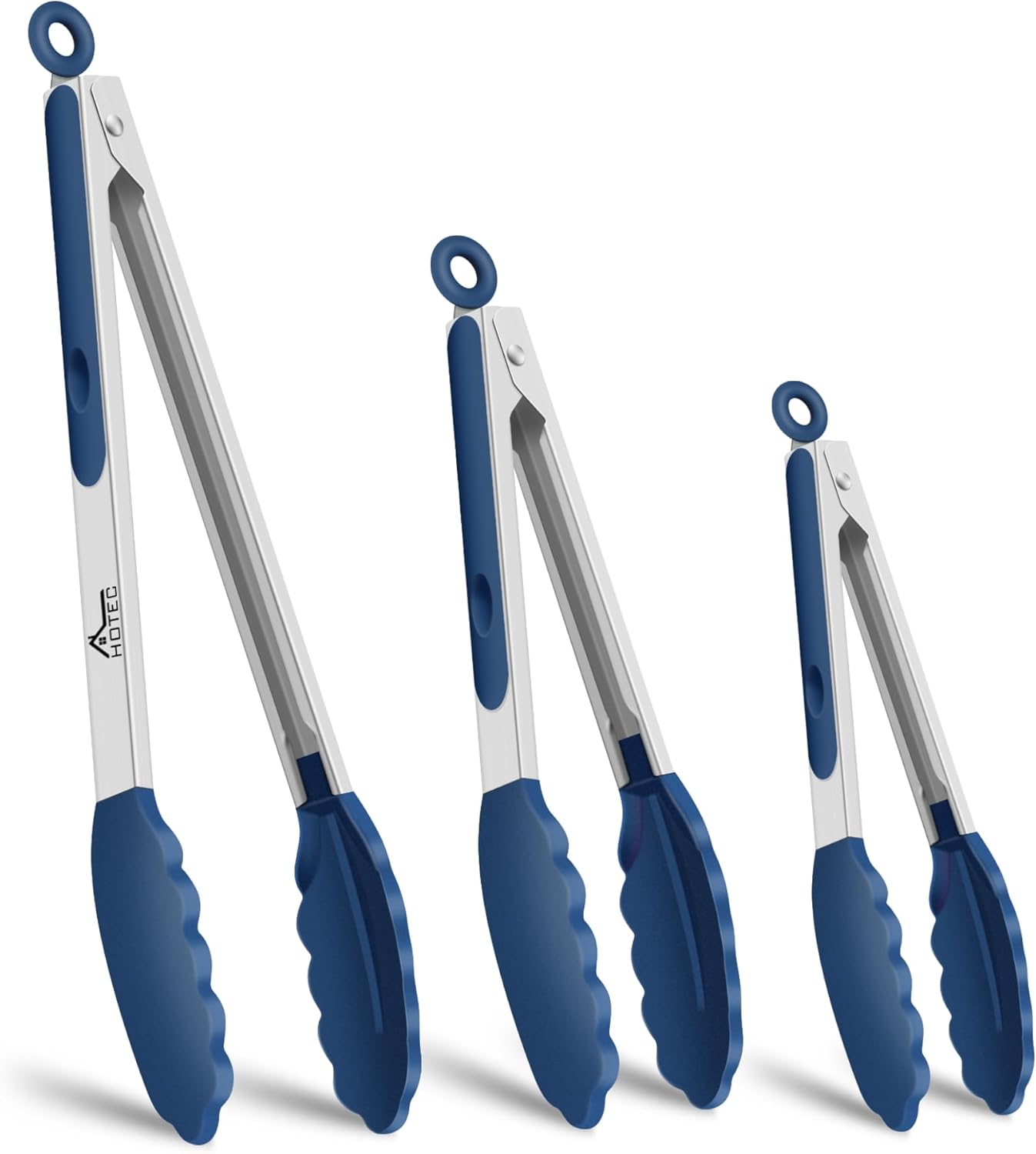 HOTEC Premium Stainless Steel Locking Kitchen Tongs with Silicon Tips, Set of 2-9" and 12"
