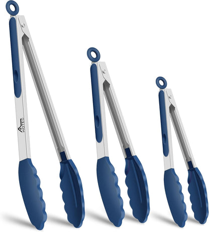 HOTEC Premium Stainless Steel Locking Kitchen Tongs with Silicon Tips, Set of 2-9" and 12"