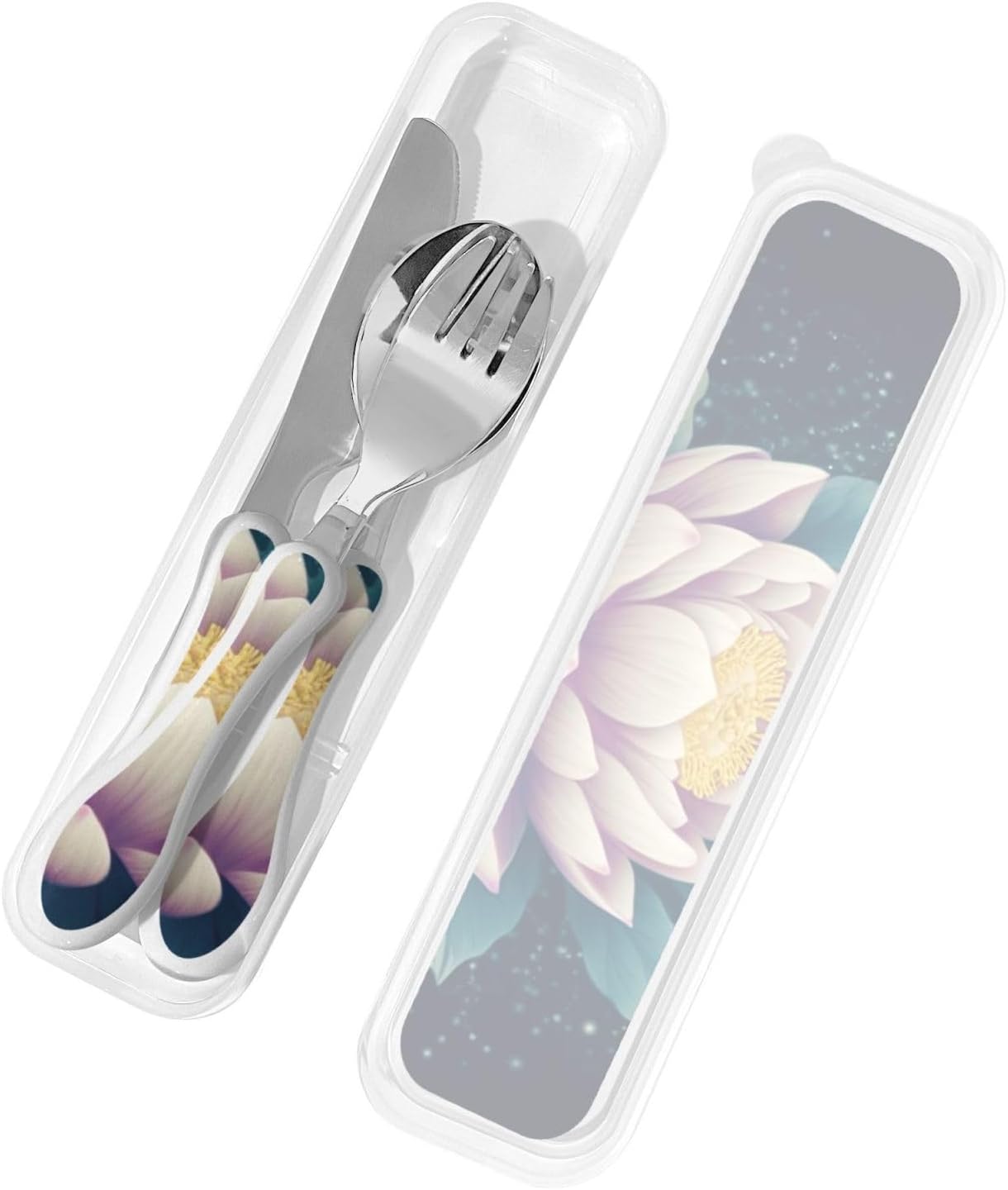 3-Piece Kids Silverware Set With Storage Case, Stainless Steel Reusable Children Safe Knife Spoon Fork Set Leaves Floral On Rustic Wood Children Flatware Set For Kids Lunch Box