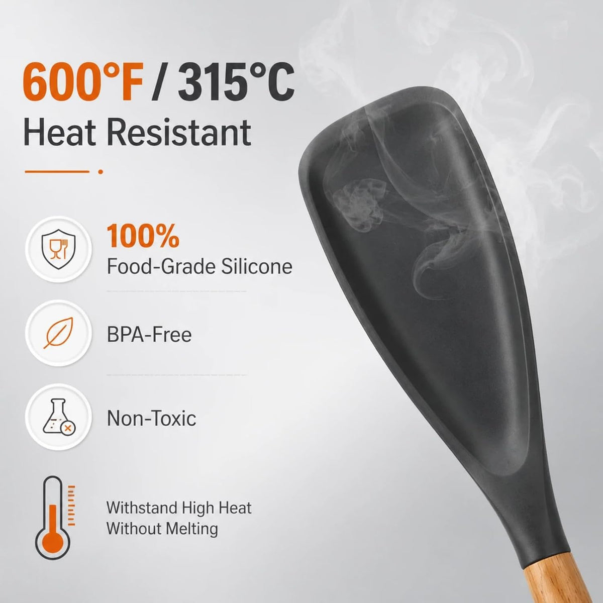 Silicone Cooking Spoon, Heat Resistant 600°F Spoonula for Nonstick Cookware