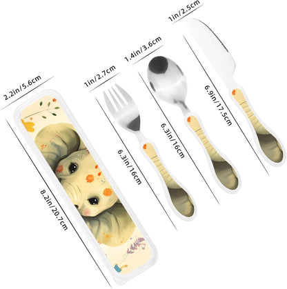 3-Piece Kids Silverware Set With Storage Case, Stainless Steel Reusable Children Safe Knife Spoon Fork Set African Lion Black And White Children Flatware Set For Kids Lunch Box