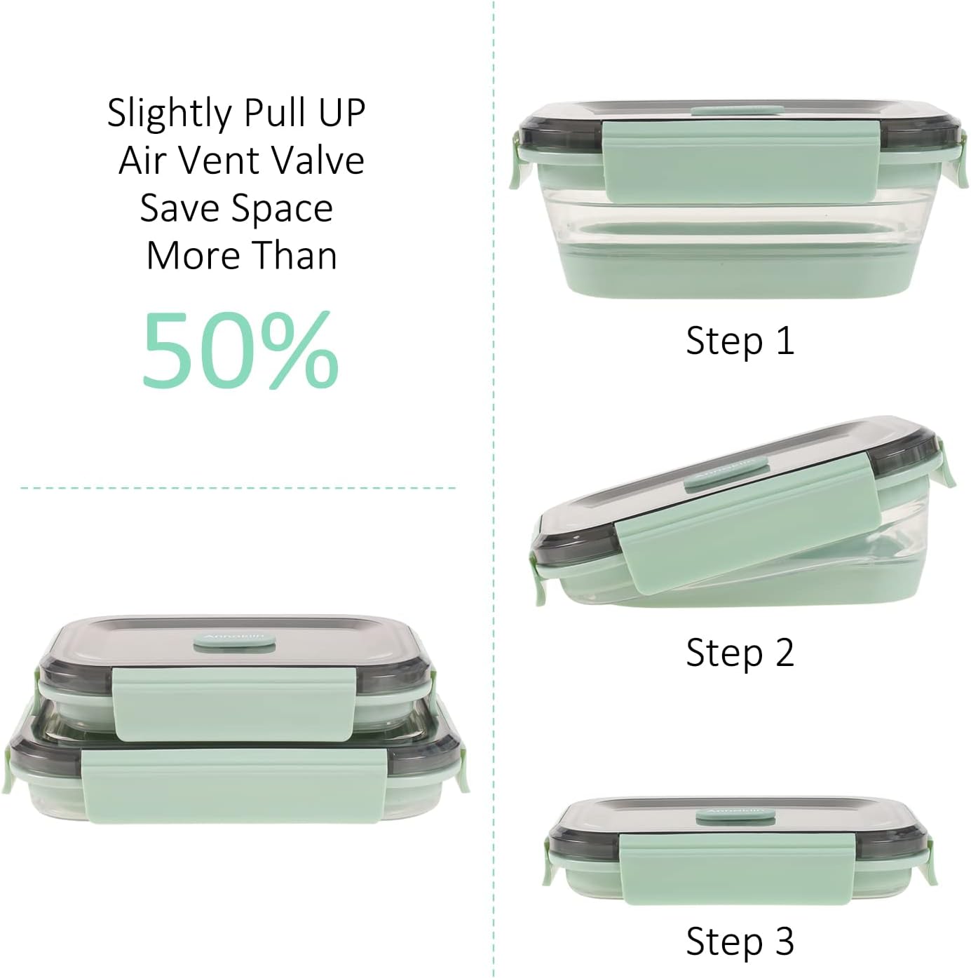 Collapsible Food Storage Containers with Lids, 4 Pack, 40 oz Silicone 1-Compartment Meal Prep Containers Reusable, Lunch Bento Boxes for Adults, Microwave Freezer Dishwasher Safe, BPA-Free, Black