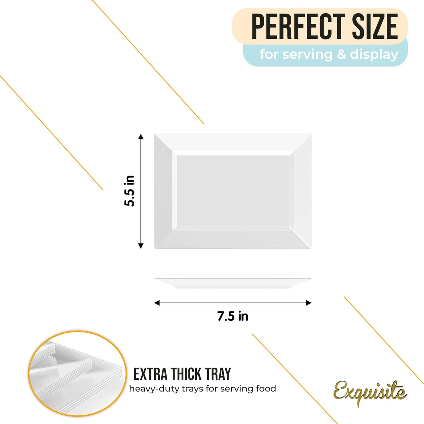 Exquisite Plastic Serving Trays For Party - 40 Pcs 7.5 Inch White Serving Platters, Plastic Trays For Food, White Tray, Food Tray Disposable Platters For Parties, Catering & Buffet