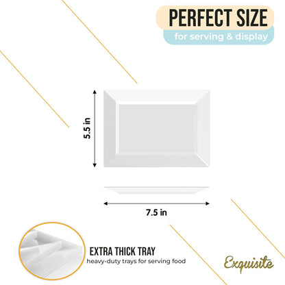 Exquisite Plastic Serving Trays For Party - 40 Pcs 7.5 Inch White Serving Platters, Plastic Trays For Food, White Tray, Food Tray Disposable Platters For Parties, Catering & Buffet