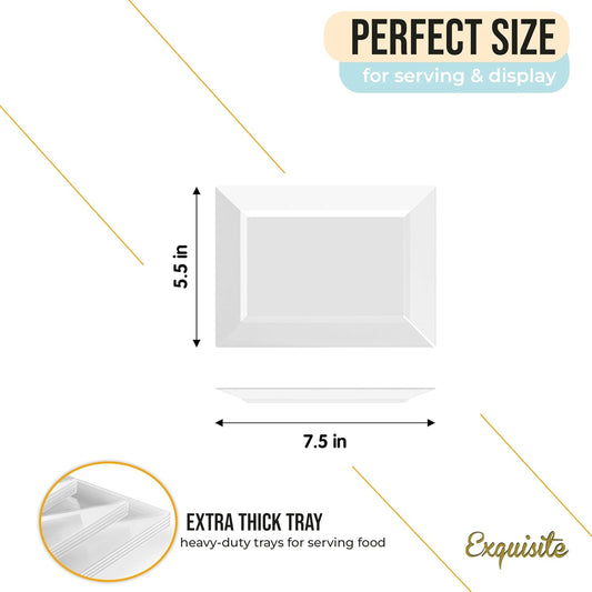 Exquisite Plastic Serving Trays For Party - 40 Pcs 7.5 Inch White Serving Platters, Plastic Trays For Food, White Tray, Food Tray Disposable Platters For Parties, Catering & Buffet
