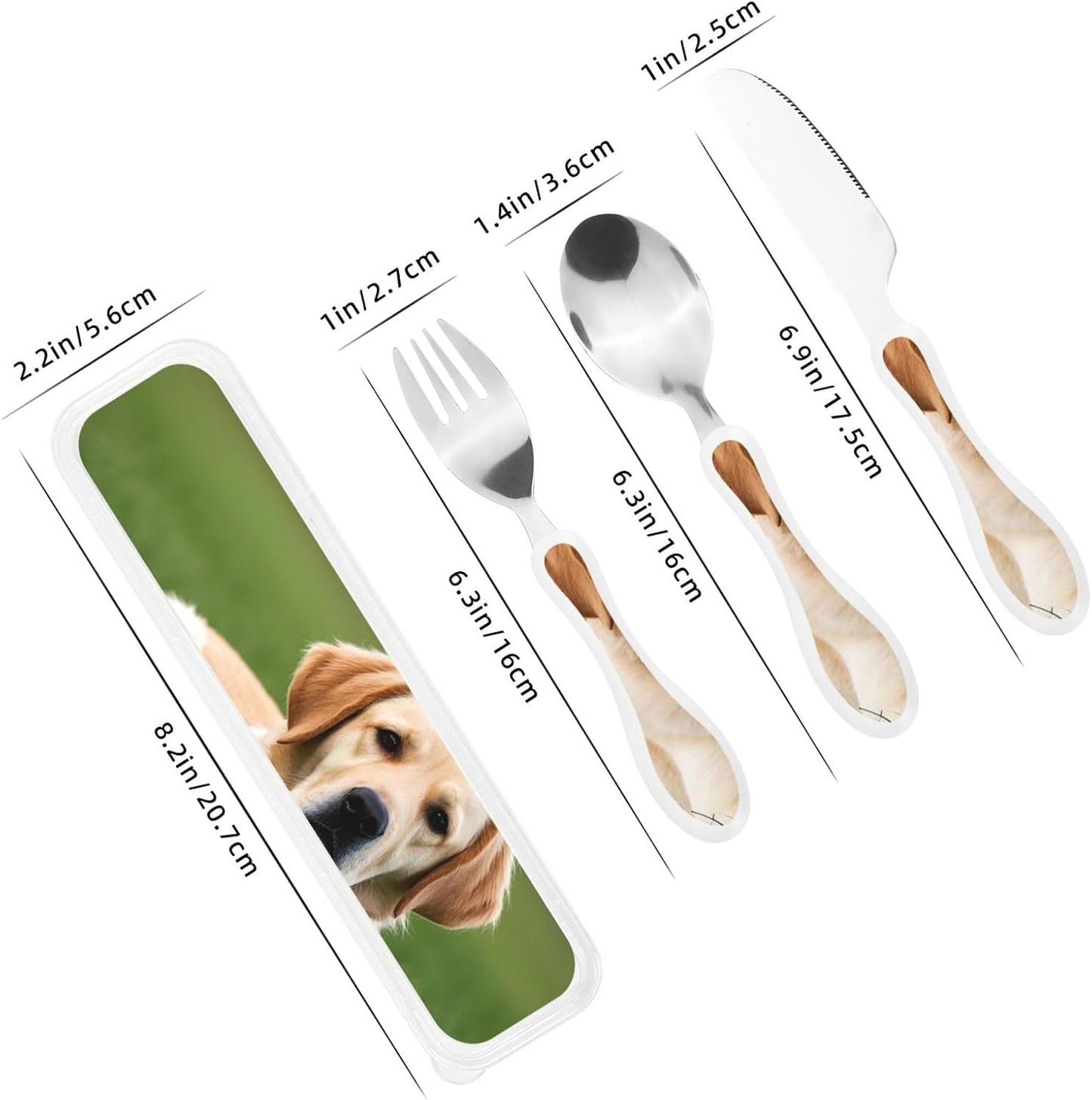 3-Piece Kids Silverware Set With Storage Case, Stainless Steel Reusable Children Safe Knife Spoon Fork Set Cute Puppy Children Flatware Set For Kids Lunch Box