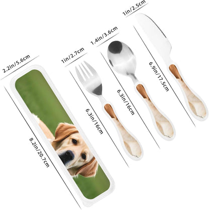 3-Piece Kids Silverware Set With Storage Case, Stainless Steel Reusable Children Safe Knife Spoon Fork Set Cute Puppy Children Flatware Set For Kids Lunch Box