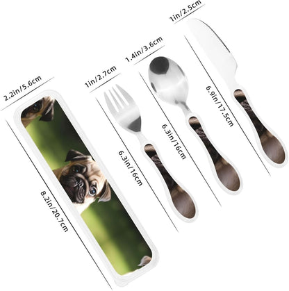 3-Piece Kids Silverware Set With Storage Case, Stainless Steel Reusable Children Safe Knife Spoon Fork Set Blue Active Girl Running Sunset Children Flatware Set For Kids Lunch Box - Colors A