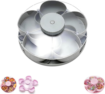 Divided Spin and Snack Serving Tray, Divided Serving Tray That Spins, Portable Travel Snackle Box with Rotating Cover, Multi-compartment Rotating Food Organizer, Spin-to-Open (A#)