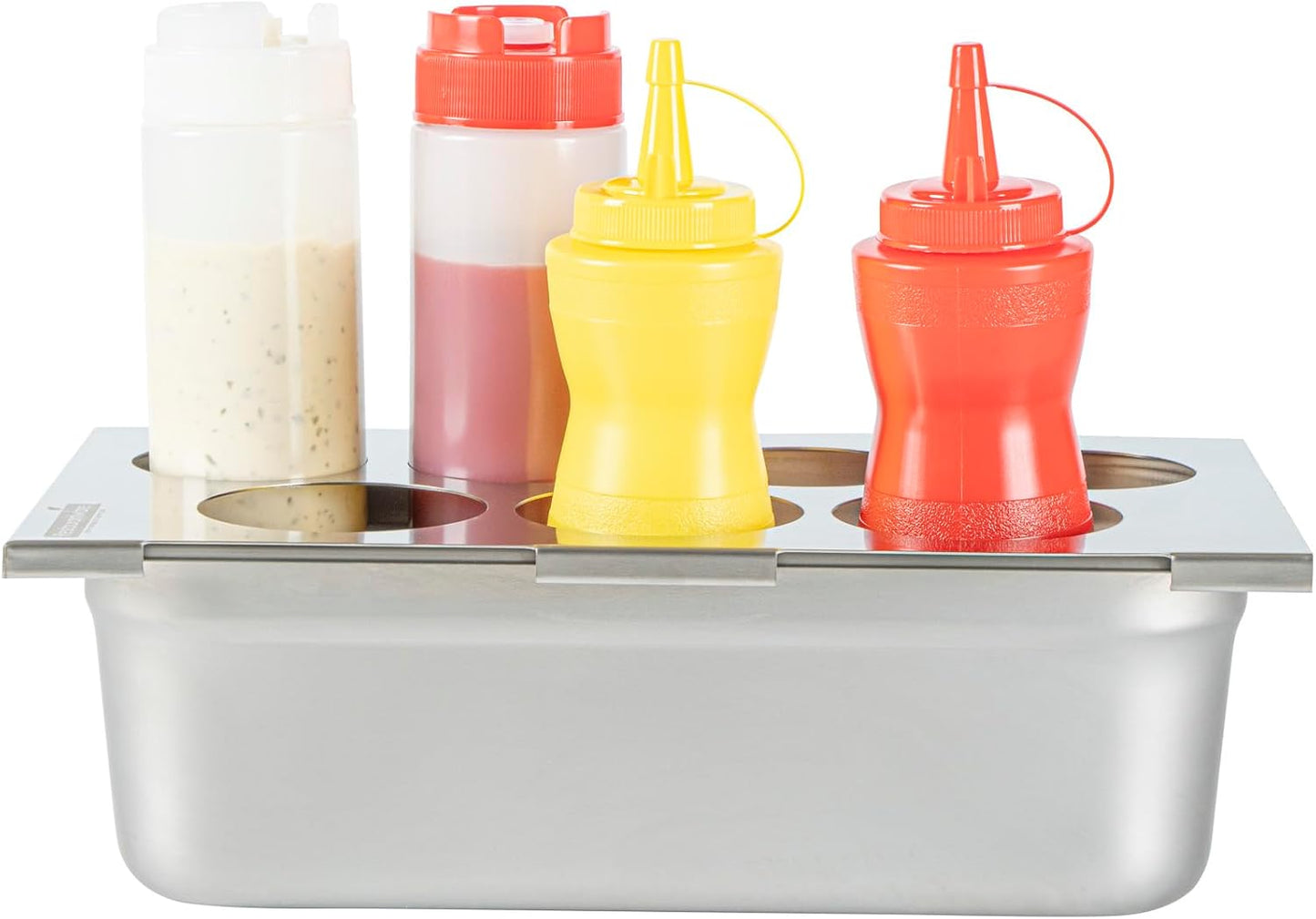 Restaurantware Stainless Steel Bottle Organizer - 1 Count - 6.299 x 7.087 x 0.394 Inches - Dishwasher-Friendly Condiment Holder - Kitchen Bottle Rack - Space-Saving Design - Silver