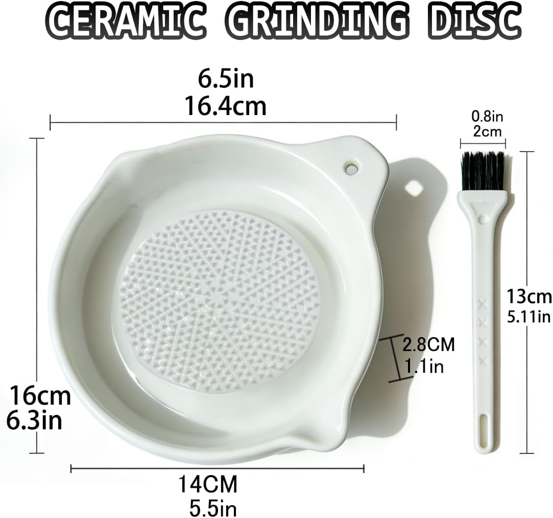 Ceramic Ginger Grater, Manual Kitchen Grinder Tool for Garlic, Fruit & Vegetable, Multipurpose Ginger Paste & Juice Maker, Easy-Clean Ginger Puree Grater for Kitchen
