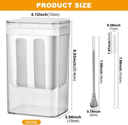 1100ml Greek Yogurt Maker & Strainer with Straw Spoon, Brush & Mesh Bag
