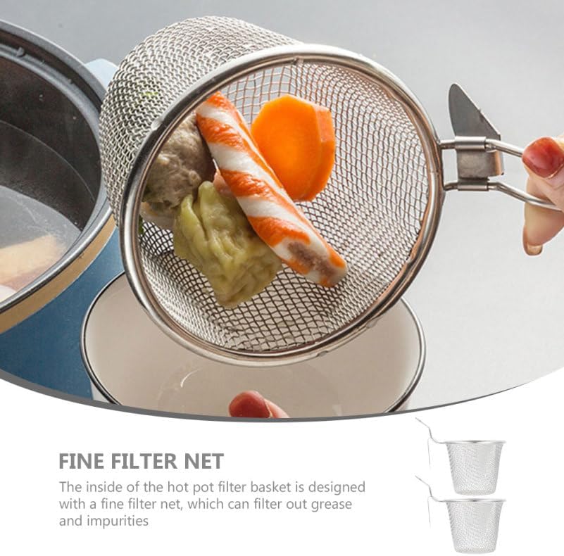 Toyvian Stainless Steel Hot Pot Basket 2 pcs Fine Mesh Strainer for Noodles Pasta Dumplings Boiling Blanching Home Kitchen and Restaurant Use