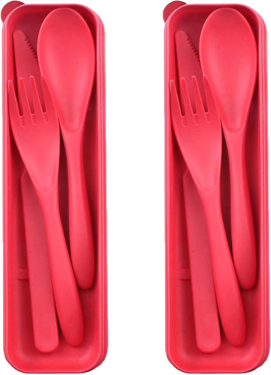Reusable Travel Utensils Set with Case, 4 Sets Wheat Straw Portable Plastic Fork Spoons Knife Cutlery, Camping Eco-Friendly BPA Free Tableware for Kids Adults Work Picnic or Daily Use (Colorful)