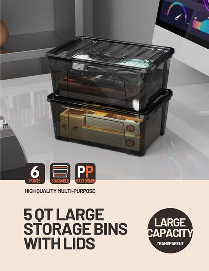 WYT Clear Storage Latch Bins, 6-Pack Storage Organizer Box with Handle and Lids, 5-Litre