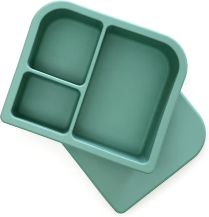 PrimaStella Unbreakable Silicone Lunch Box for Kids and Adults - Divided Leak Proof Bento Box (Slate Blue)