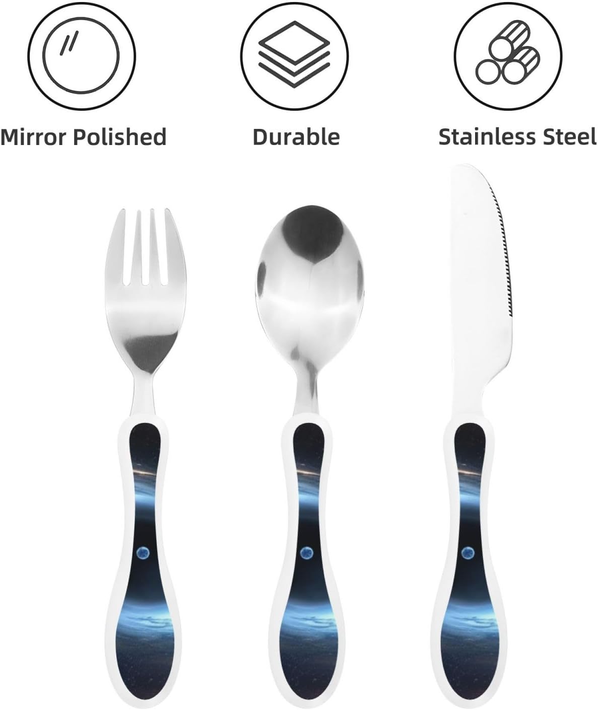 3-Piece Kids Silverware Set With Storage Case, Stainless Steel Reusable Children Safe Knife Spoon Fork Set Blue Eyed Dog Children Flatware Set For Kids Lunch Box