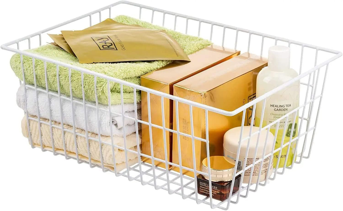 15.2" Metal Wire Baskets for Organizing 6 Pack, Household Pantry Storage Freezer Organizer Bins with Handles, Freezer Baskets for Upright Freezer, Refrigerators, Kitchen Cabinets, White
