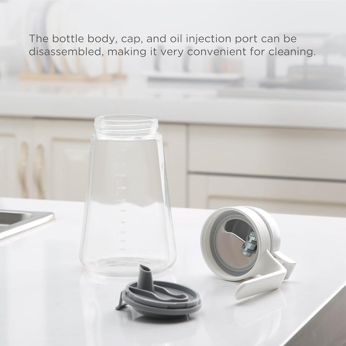 Oil Dispenser Bottle, 22oz Glass Oil Bottle with Scale, Kitchen
