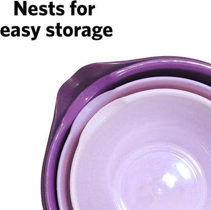 Glad Mixing Bowls with Pour Spout, Set of 4 - Nesting Plastic Bowls (1.2qt, 1.9qt, 2.8qt, and 3qt with Handle) - Non Slip Base, Dishwasher Safe Kitchen Cooking and Baking Supplies, Green