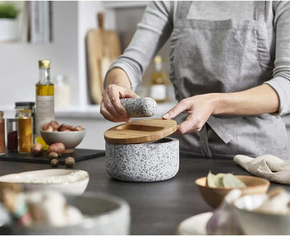 Joseph Joseph Dash™ Pestle & Mortar Granite Set with Bamboo Lid, Heavy Duty - Grey