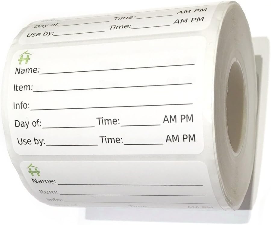 500 Food Labels - Removable Stickers with Large Writable Surface - Peel Clean With No Glue Residue - Great for Meal Preparation, Leftovers Labeling, on Bottles, Pans, Plastic and Other Containers