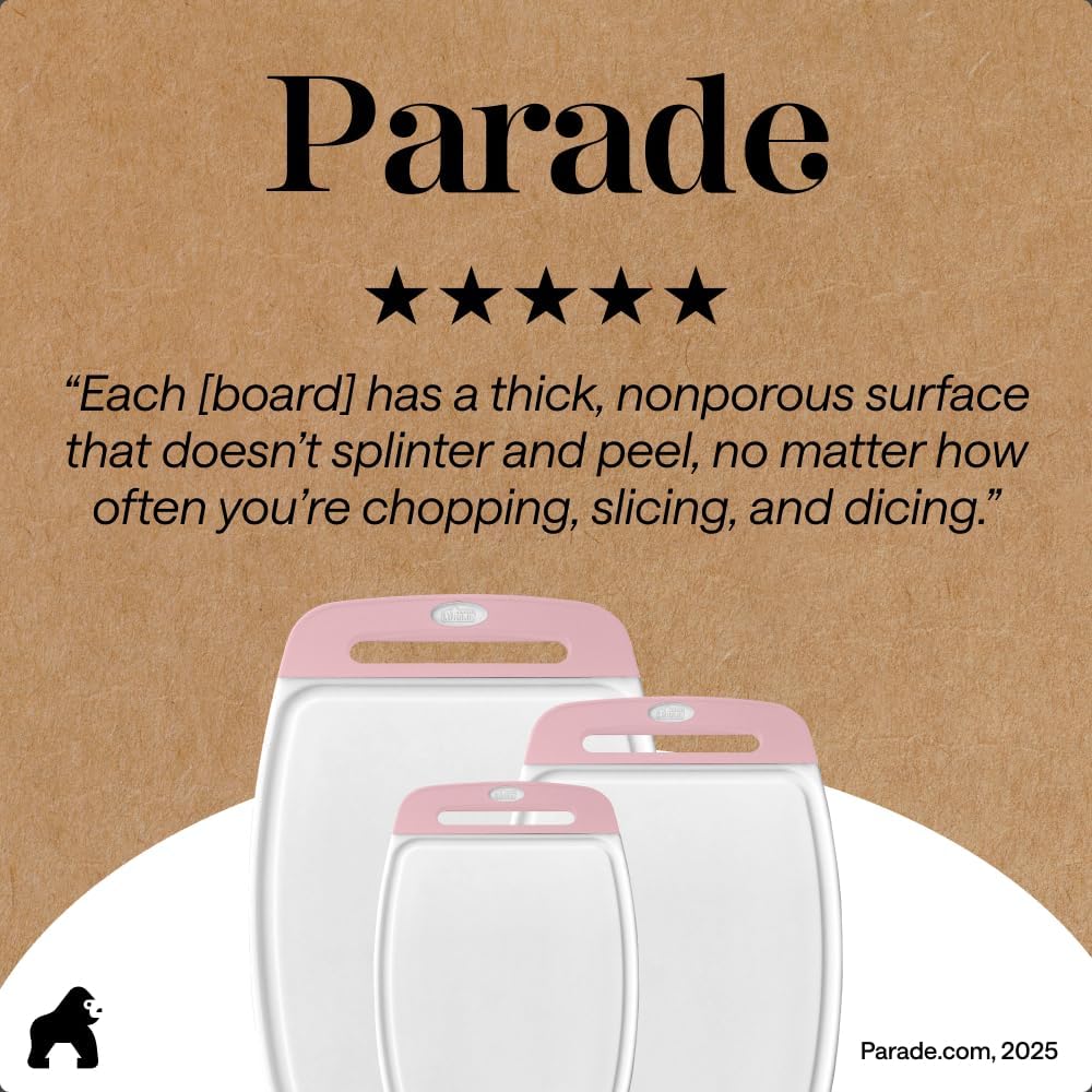 GORILLA GRIP BPA-Free Reversible Kitchen Cutting Board Set of 3, US Designed, Nonporous, Juice Grooves Catch Liquid, Slip Resistant Border, Dishwasher Safe, Durable Large Food Chopping Boards, Black