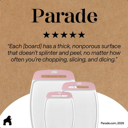 GORILLA GRIP BPA-Free Reversible Kitchen Cutting Board Set of 3, US Designed, Nonporous, Juice Grooves Catch Liquid, Slip Resistant Border, Dishwasher Safe, Durable Large Food Chopping Boards, Black