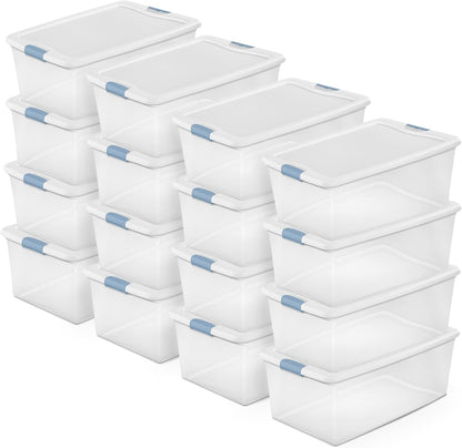 Sterilite 6-Pack Latching Box, Under Bed Storage Bins with Lids, Clear Plastic, 25 Quart - Heavy-Duty Organizing Containers for Closet, Bathroom, and Office
