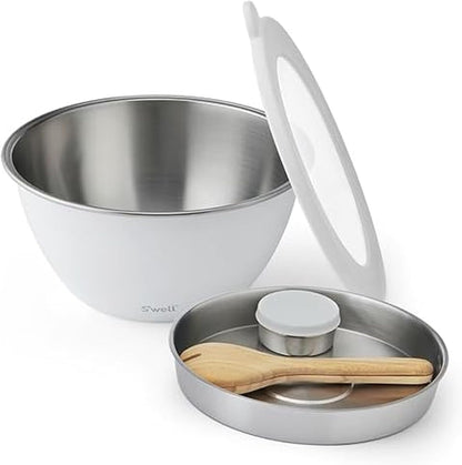 S'well Stainless Steel Salad Bowl Kit 64oz, Peacock Blue, Comes with 2oz Mini Canister and Removable Tray for Organization, Leakproof, Easy to Clean, Dishwasher Safe