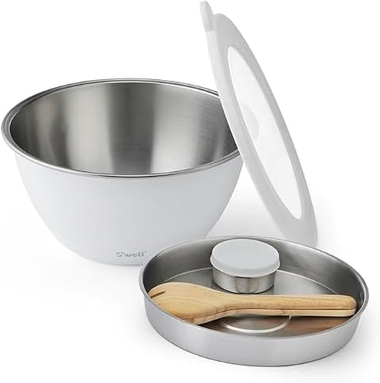 S'well Stainless Steel Salad Bowl Kit 64oz, Peacock Blue, Comes with 2oz Mini Canister and Removable Tray for Organization, Leakproof, Easy to Clean, Dishwasher Safe