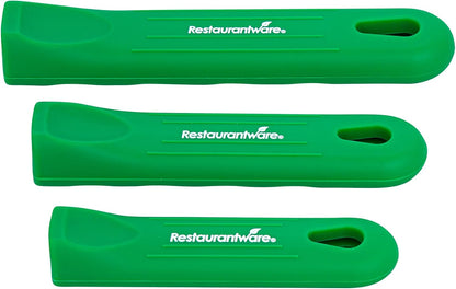 Restaurantware Silicone Pan Handle Cover Set 1-Count Heat-Resistant Removable Pan Handle Grips, Ergonomic Non-Slip Green Handle Protectors for Fry Pans and Sauce Pans