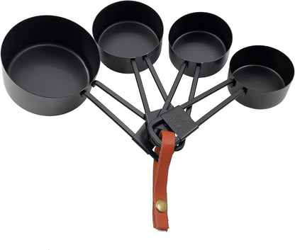 9PCS Black Stainless Steel Measuring Cups and Spoons Set, Heavy Duty Measuring Cup Set